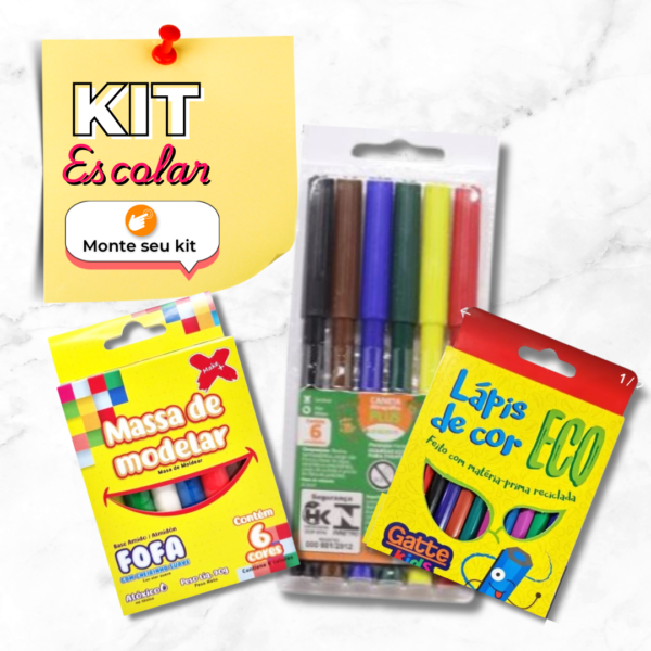 Kit Escolar 4 - Canetinha, Lápis e Massa