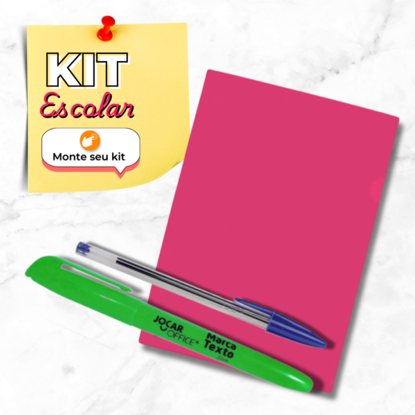 Kit Escolar 6 - Caneta, Marca texto e Pasta L